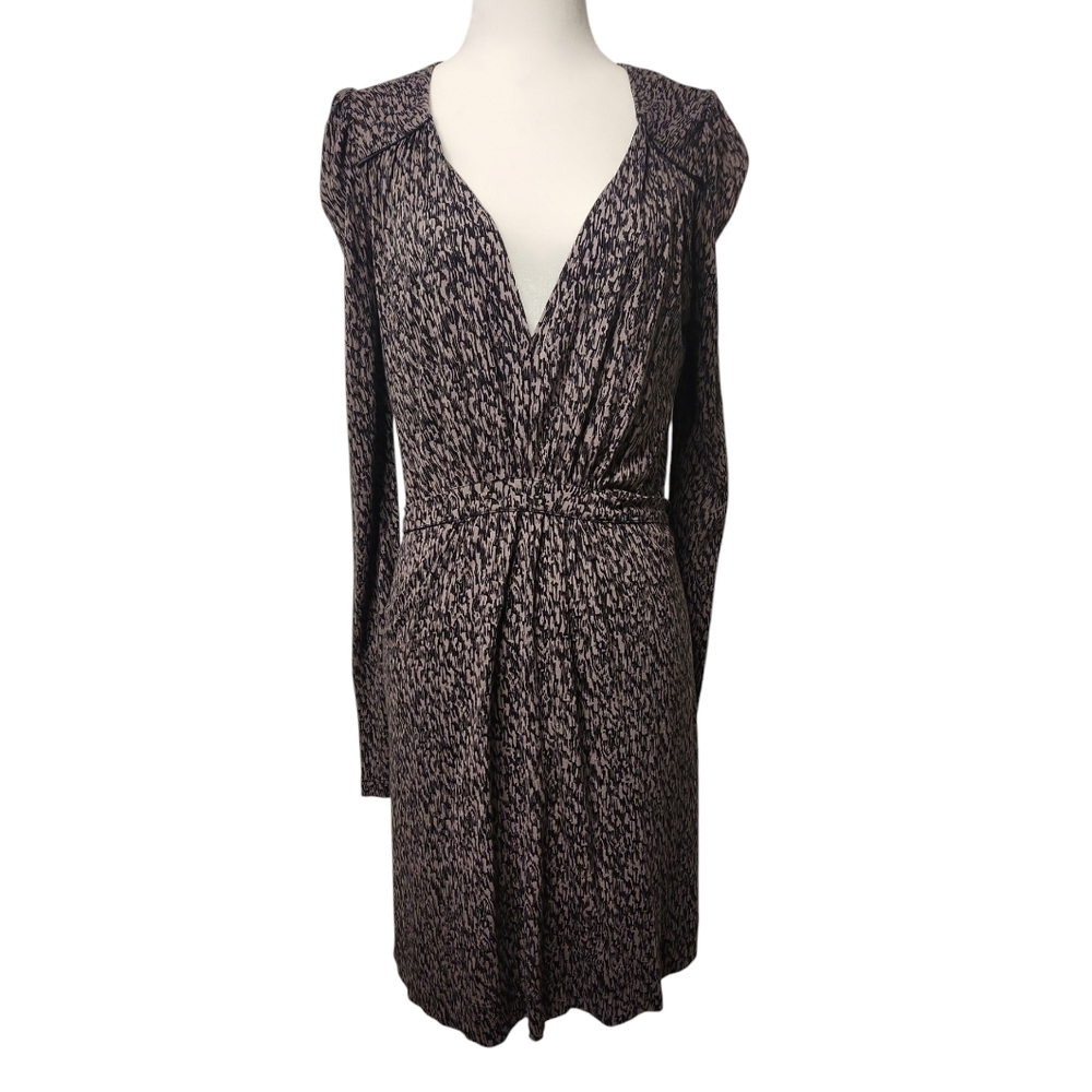 NWOT French Connection Women Brown/Black Ikat Pattern V-Neck Jersey Dress Size 4